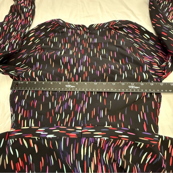 Shoshanna Silk Fit & Flare Dress Black Multicolor Confetti Print Long Sleeve Sz4 - Picture 9 of 12